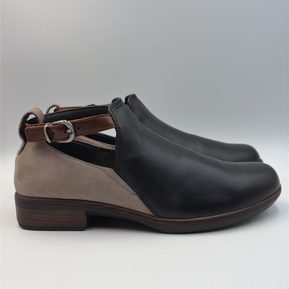 Naot Kamsin Leather Ankle Strap Booties Women's EU38 US7 Black Raven/Stone Brown - Picture 7 of 14